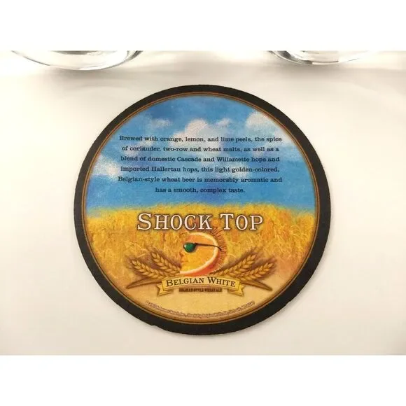 2 - SHOCK TOP BELGIAN WHITE Beer Pilsner Glasses &‎ Vintage Beer Coaster - Picture 14 of 16